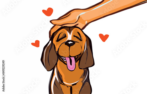 a dog  with hand caresses 
