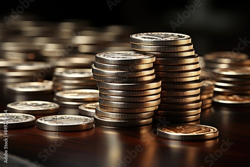 Wallpaper Mural Silver coin Stack money currency Finance Savings Investment Concept Fund Illustrat, generative IA Torontodigital.ca
