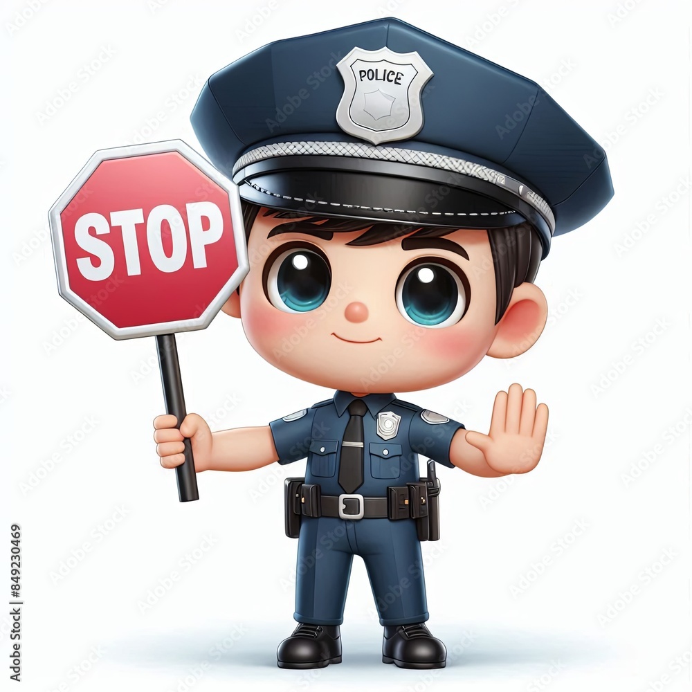 cute police holding stop sign cartoon ,3d Generative AI cute police holding stop sign cartoon ,3d Generative AI