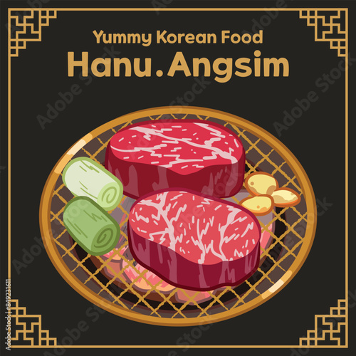 Yummy Korean food illustraion, Korean BBQ, Beef Hanu Ansim, Vector