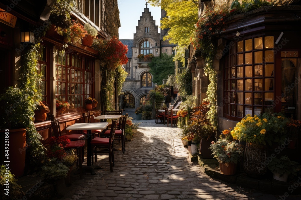 Charming Scene in Stockbridge, Edinburgh., generative IA Charming Scene in Stockbridge, Edinburgh., generative IA