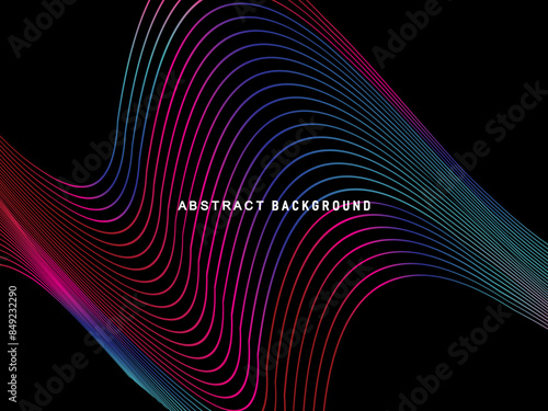 Abstract shining gardien wave lines on black background. Dynamic wave pattern. Modern flowing wavy lines. Futuristic technology concept. Suitable for posters, covers, brochures, flyers, websites, etc.
