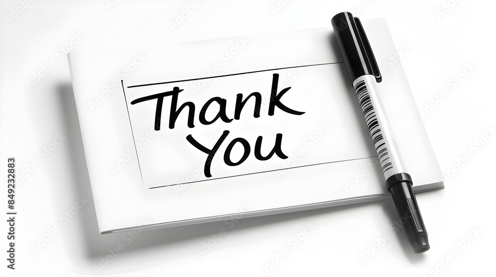 Casual Handwritten 'Thank You' Text on White Notepad for Informal Gratitude Casual Handwritten 'Thank You' Text on White Notepad for Informal Gratitude