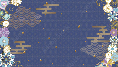 夏の和風花柄の背景素材（フルHD 16:9サイズ）