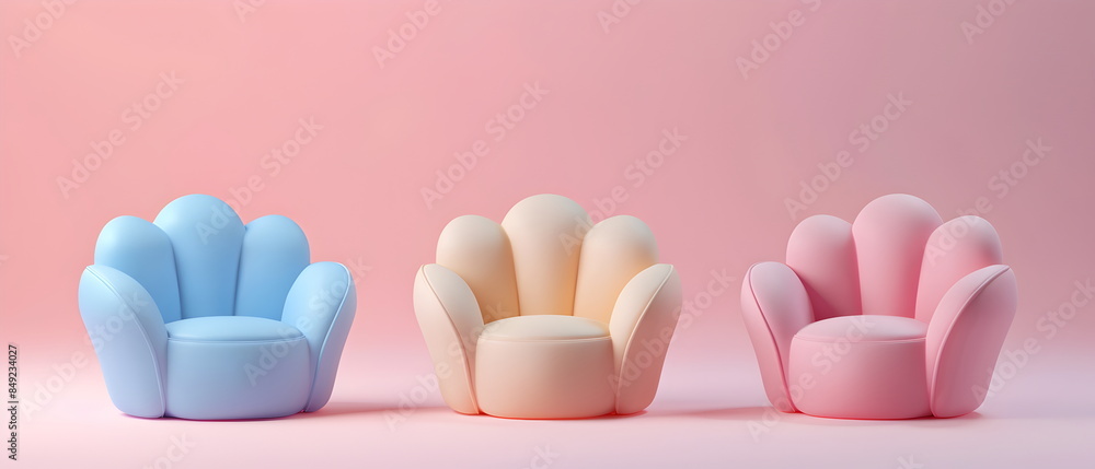 set of Adorable clay ,a child chair of different varieties, muted pastels, 3D clay icon, Blender 3d, kawaii chair, cute sofa, child seat set of Adorable clay ,a child chair of different varieties, muted pastels, 3D clay icon, Blender 3d, kawaii chair, cute sofa, child seat