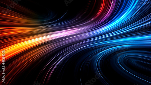 Dynamic raibown-like color gradient flow on black background. Fluid rainbow wave backdrop for modern background. Abstract wallpaper featuring vibrant spectrum swirl.