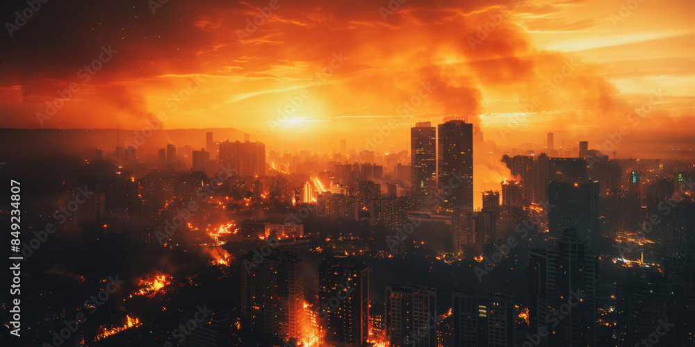 Obraz premium Cityscape with raging wildfire