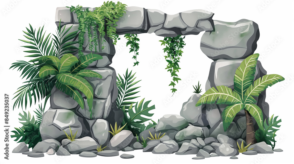 Fototapeta premium The stone jungle ui ancient gray isolated, Illustration