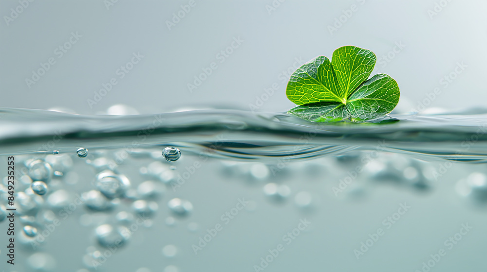 The clover leaf is floating on the water. The clover leaf is floating on the water.