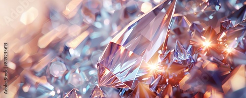 Sparkling crystal texture with facets, 4K hyperrealistic photo