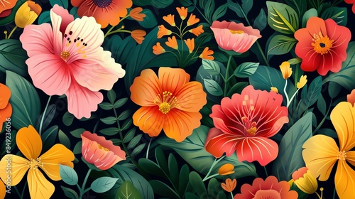 Wallpaper Mural A colorful floral pattern of different flowers and leaves. Torontodigital.ca