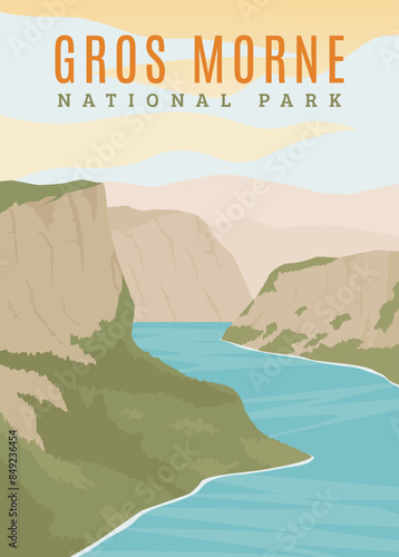 gros morne national park poster vintage vector illustration design. national park in canada vintage poster design