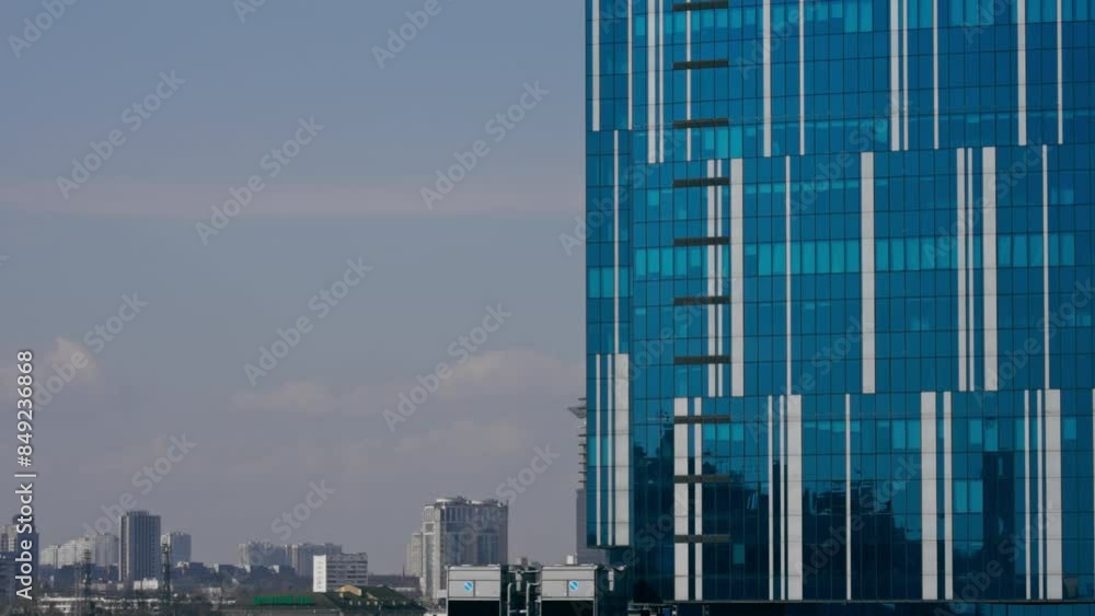 view from the window of residential building on the city landscape high ...