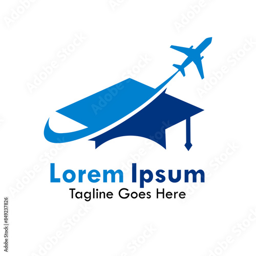 flight school design logo template illustration. there are hat graduation with airplane