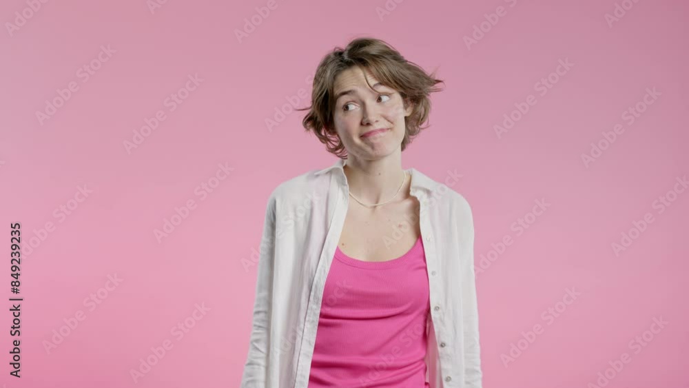 Confused pretty woman, shoulders up - can't help, makes gesture of I dont know Confused pretty woman, shoulders up - can't help, makes gesture of I dont know