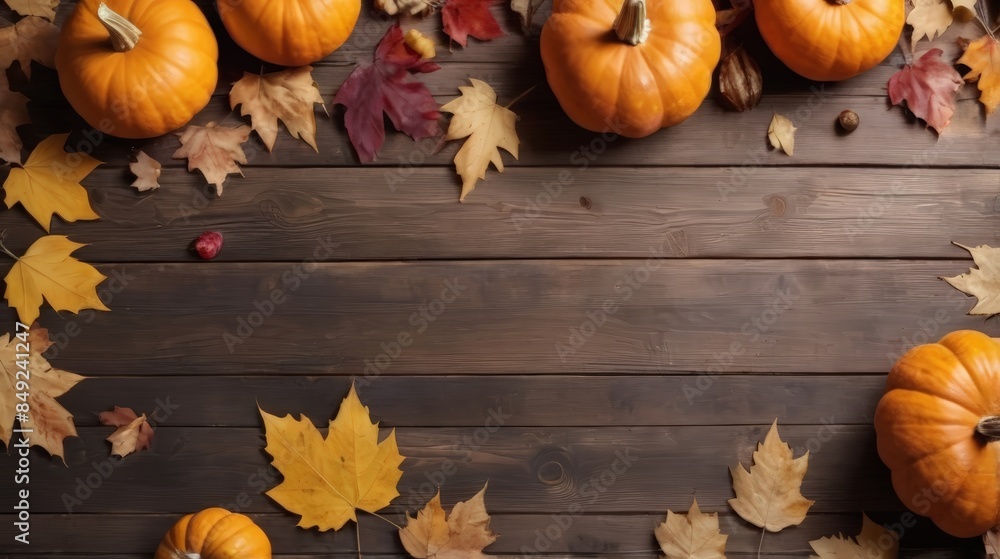 autumn background with pumpkin elements on a wooden board. Autumn Thanksgiving background. Pumpkins, acorns and leaves on wooden board autumn background with pumpkin elements on a wooden board. Autumn Thanksgiving background. Pumpkins, acorns and leaves on wooden board