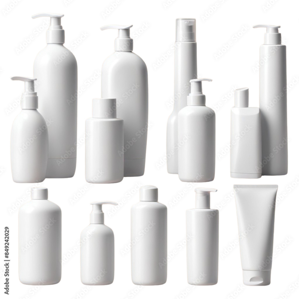 Cosmetic bottle collection. Set of cosmetics package mockup. Soap pump dispenser blank, cream jar, shampoo bottle, toothpaste tube design. Mock up of plastic bottles Cosmetic bottle collection. Set of cosmetics package mockup. Soap pump dispenser blank, cream jar, shampoo bottle, toothpaste tube design. Mock up of plastic bottles