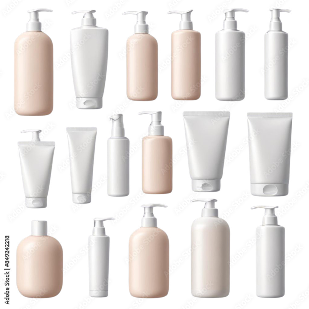 Cosmetic bottle collection. Set of cosmetics package mockup. Soap pump dispenser blank, cream jar, shampoo bottle, toothpaste tube design. Mock up of plastic bottles Cosmetic bottle collection. Set of cosmetics package mockup. Soap pump dispenser blank, cream jar, shampoo bottle, toothpaste tube design. Mock up of plastic bottles