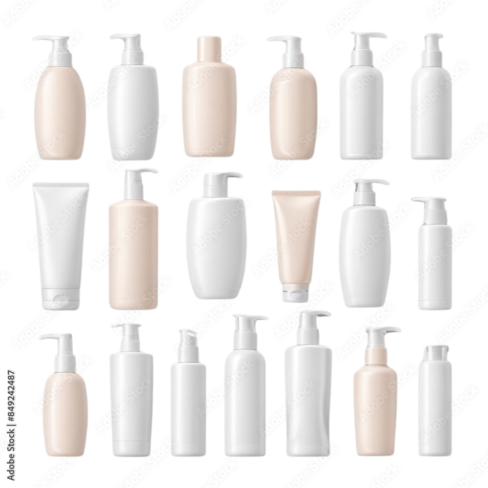 Cosmetic bottle collection. Set of cosmetics package mockup. Soap pump dispenser blank, cream jar, shampoo bottle, toothpaste tube design. Mock up of plastic bottles Cosmetic bottle collection. Set of cosmetics package mockup. Soap pump dispenser blank, cream jar, shampoo bottle, toothpaste tube design. Mock up of plastic bottles