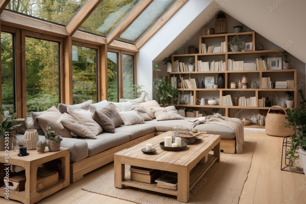 Client seeks inspiration in ScandinavaRustic decoration in interior magazine., generative IA Client seeks inspiration in ScandinavaRustic decoration in interior magazine., generative IA