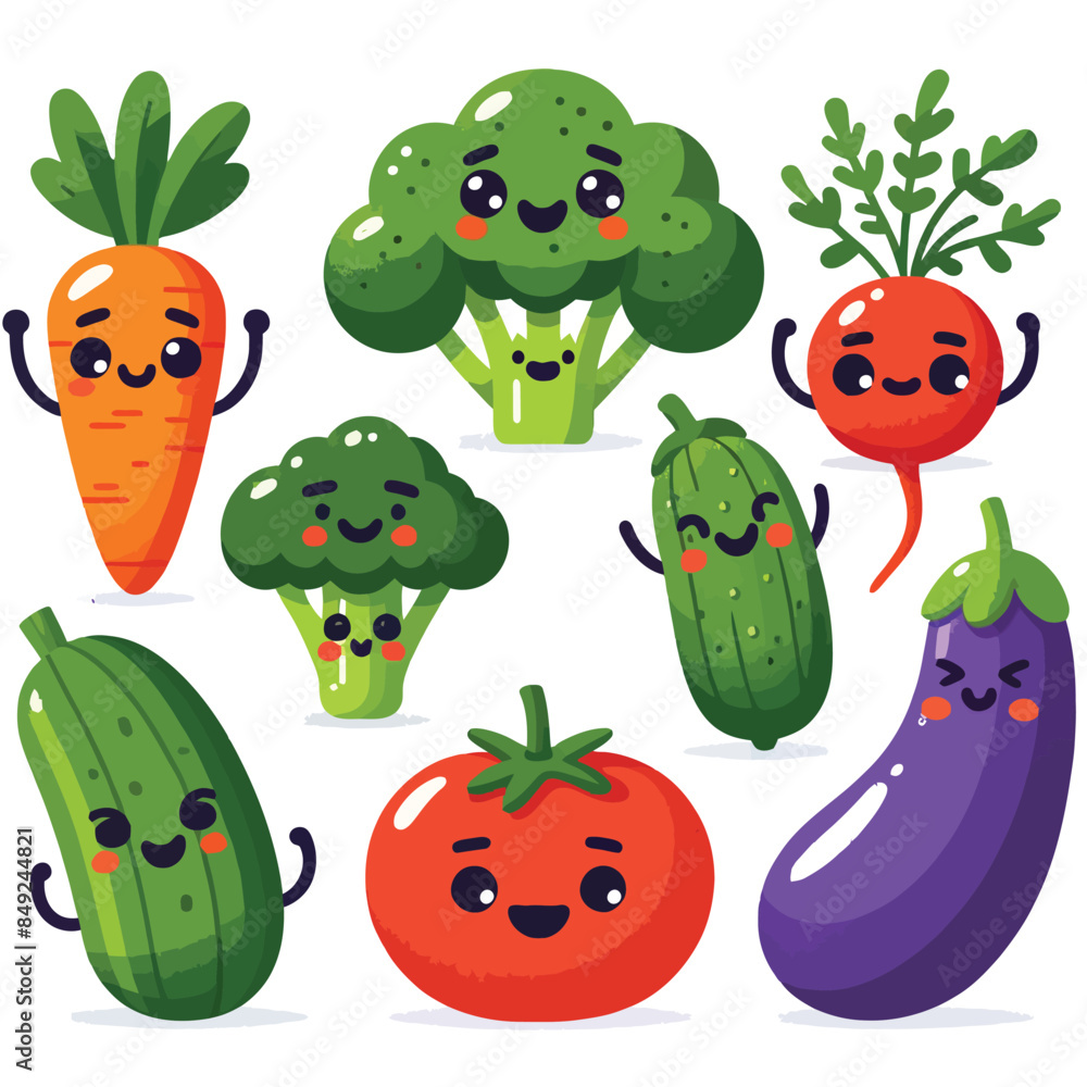 Fototapeta premium Collection of cute vegetable characters on white background