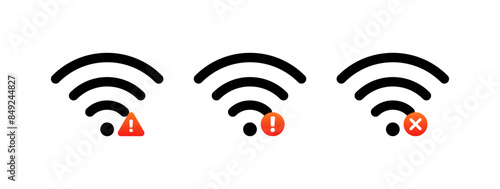 Wi-fi set icons. connection error icons. Linear and flat styles. Vector icons.