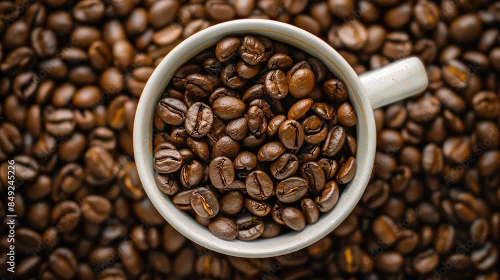 Coffee beans on a coffee cup Coffee beans on a coffee cup