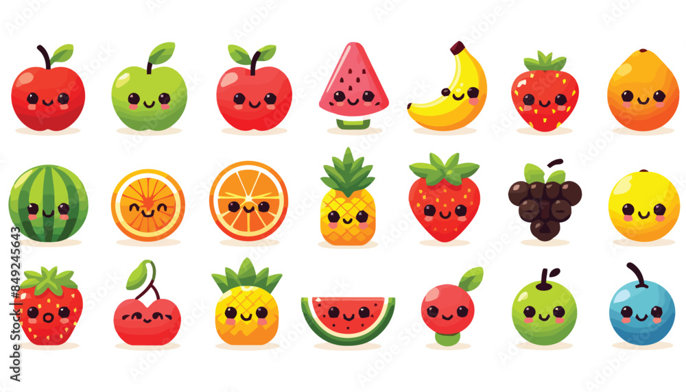 Collection of fruit cartoons on a white background Collection of fruit cartoons on a white background