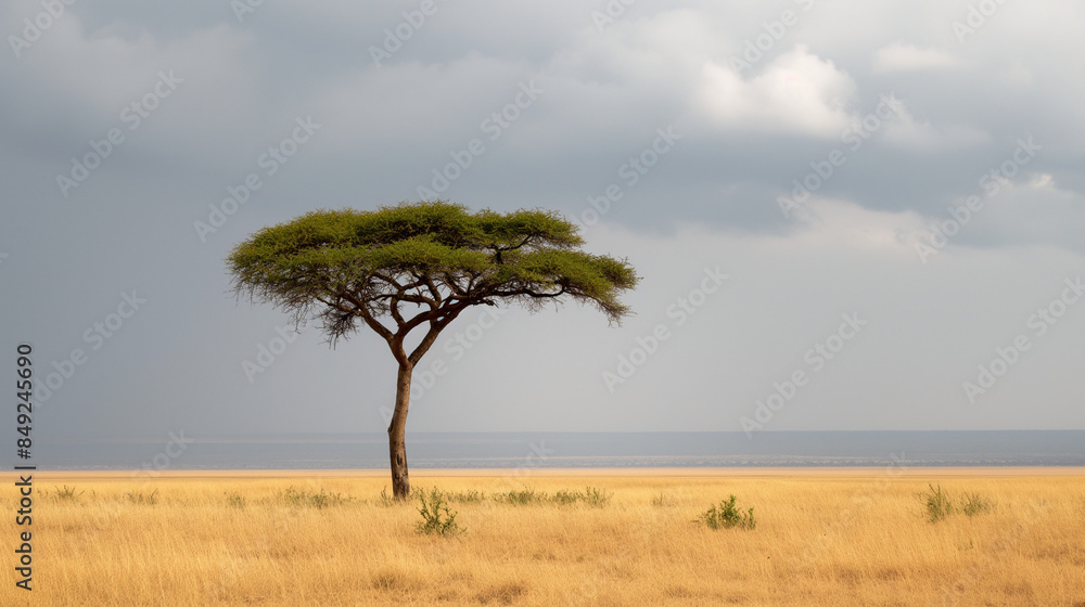 A minimalist portrayal of the Serengeti National Park in Tanzania, capturing the vast golden savanna stretching towards the horizon under a dramatic cloudy sky. A minimalist portrayal of the Serengeti National Park in Tanzania, capturing the vast golden savanna stretching towards the horizon under a dramatic cloudy sky.