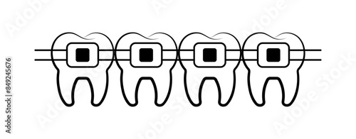 Braces Banner. Teeth icon. Linear and Silhouette Styles. Vector illustration.