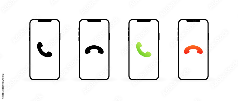 Phone set icons. Call icons. Flat and Silhouette Styles. Vector icons. Phone set icons. Call icons. Flat and Silhouette Styles. Vector icons.