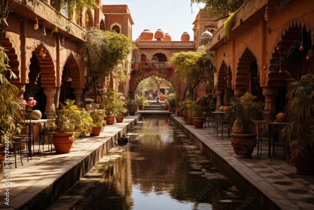 Vibrant scene in O Chokhi Dhani, Jaipur, India., generative IA Vibrant scene in O Chokhi Dhani, Jaipur, India., generative IA