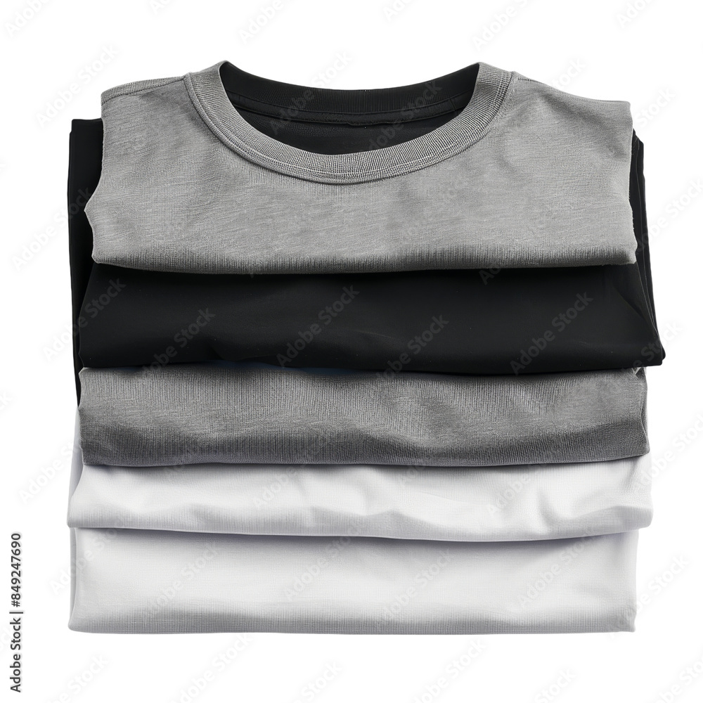 3 Sets of Folded Black, Grey, and White T-shirts isolated on transparent - Mockup Template for Artwork Design, png file
3 Sets of Folded Black, Grey, and White T-shirts isolated on transparent - Mockup Template for Artwork Design, png file