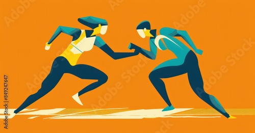 Competitive Race Between Two Individuals on a Vibrant Track, Symbolizing Determination and Success in Business and Personal Growth