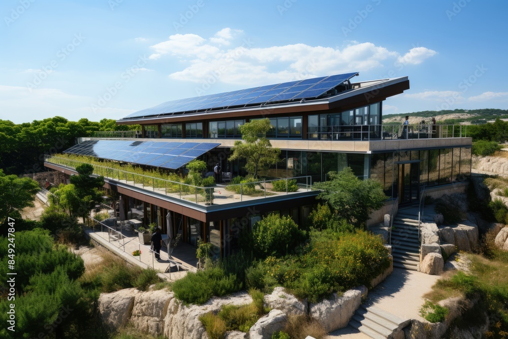 Sustainable educational center with solar panels., generative IA Sustainable educational center with solar panels., generative IA