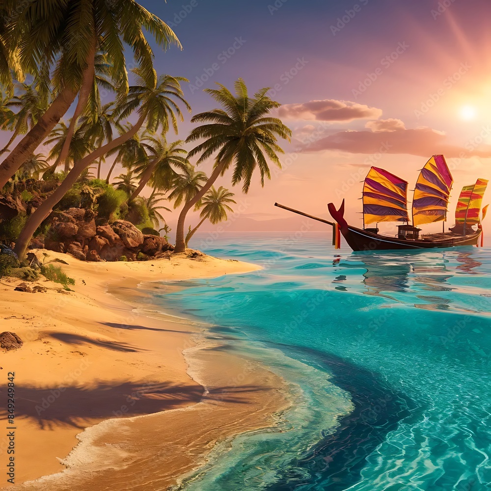 Obraz premium beach with coconut palm trees