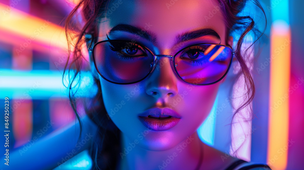 High Fashion model woman in colorful bright lights posing in studio, portrait of beautiful girl with trendy make-up and manicure. Art design, colorful make up. Over colourful vivid background. High Fashion model woman in colorful bright lights posing in studio, portrait of beautiful girl with trendy make-up and manicure. Art design, colorful make up. Over colourful vivid background.