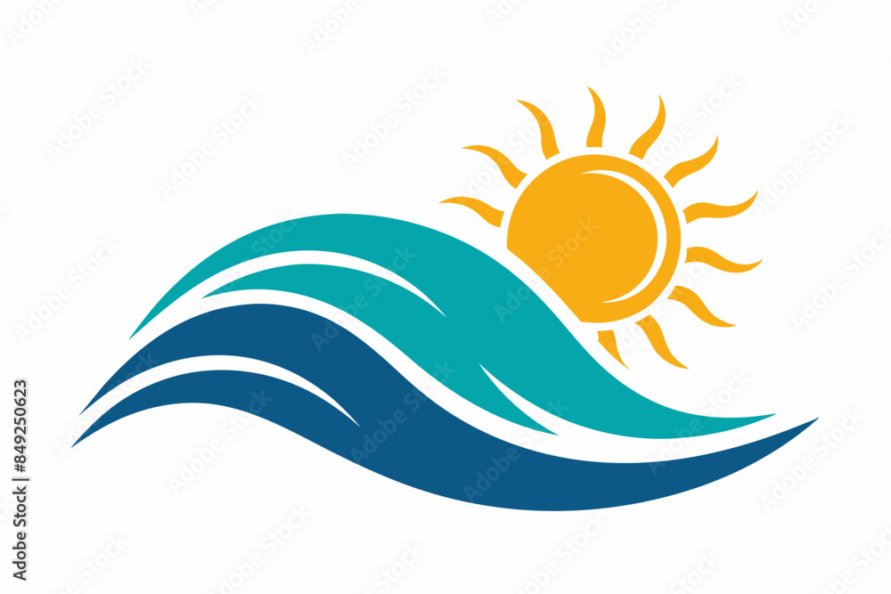 Vector illustration of wave and sun logo on white background Vector illustration of wave and sun logo on white background