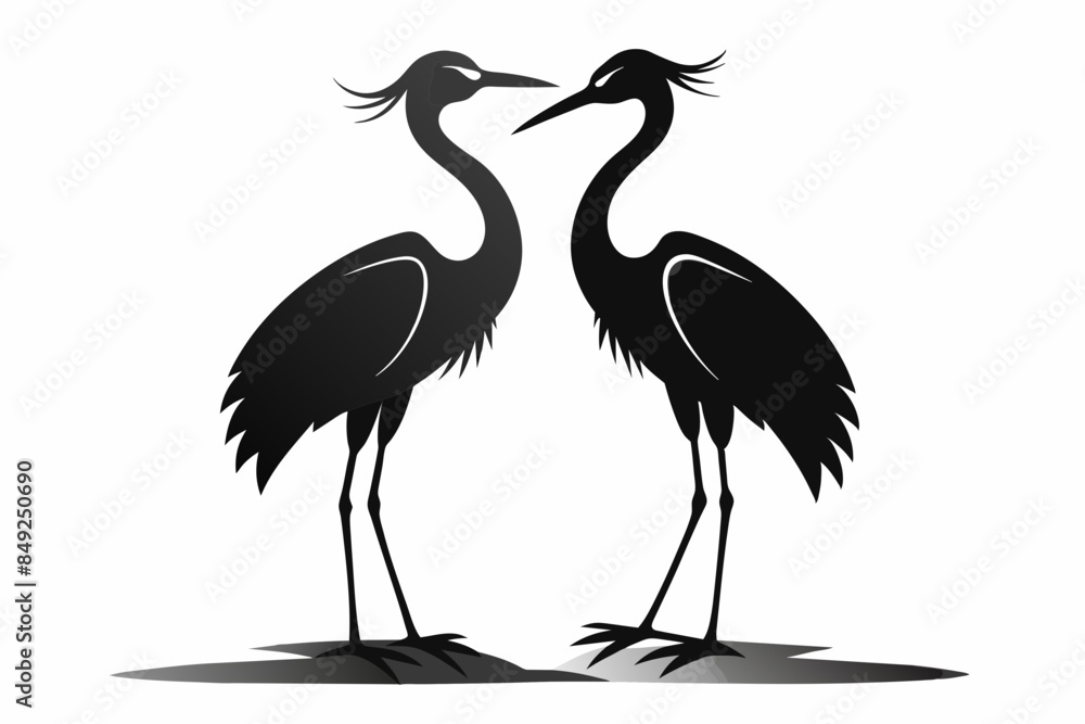 Heron couple in love vector silhouette Heron couple in love vector silhouette
