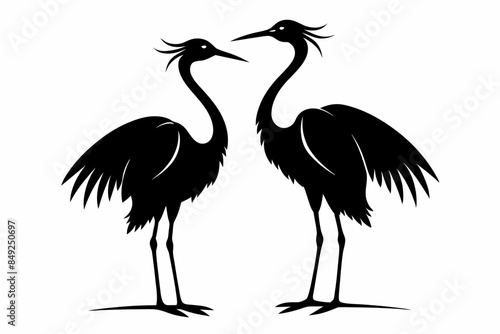 Heron couple in love vector silhouette 