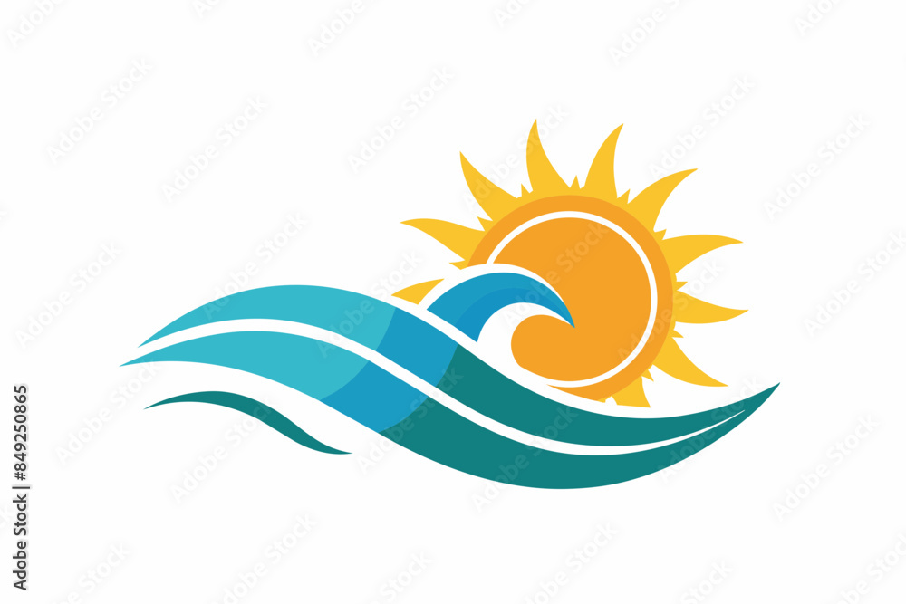 Vector illustration of wave and sun logo on white background Vector illustration of wave and sun logo on white background
