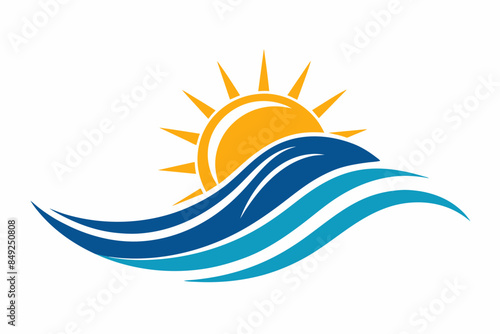 Vector illustration of wave and sun logo on white background