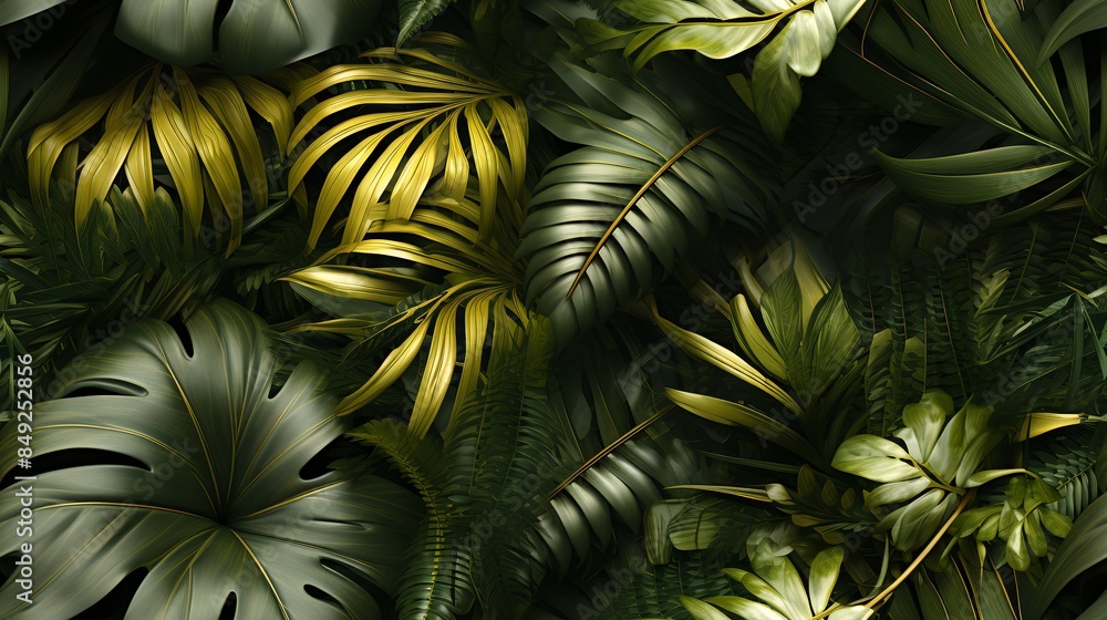 A vibrant array of tropical leaves and flowers background seamless pattern A vibrant array of tropical leaves and flowers background seamless pattern