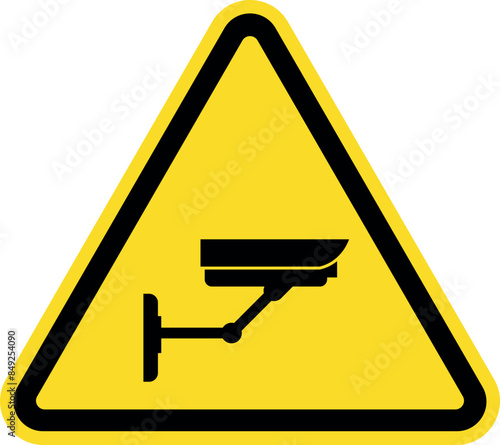 Warning cctv under surveillance sign. Black on yellow background. Safety signs and symbols.