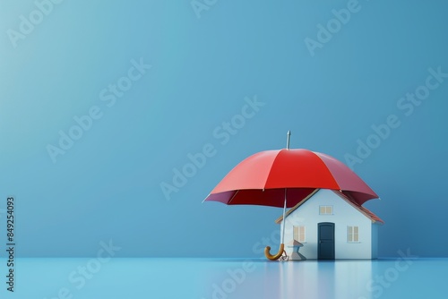 Wallpaper Mural An umbrella covers a blue house, representing home insurance and protection. Stock AI concept. Torontodigital.ca