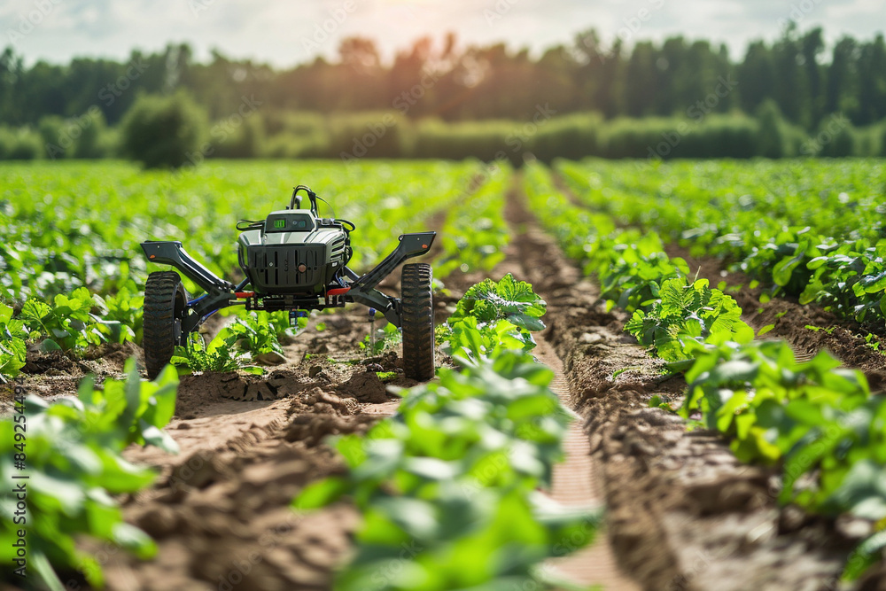 Autonomous Farm Equipment Operating In A Vibrant Green Field ...