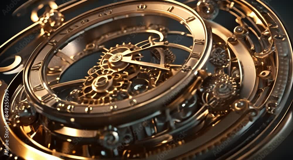 Golden steampunk futuristic time machine with gear mechanism and clockwork Golden steampunk futuristic time machine with gear mechanism and clockwork