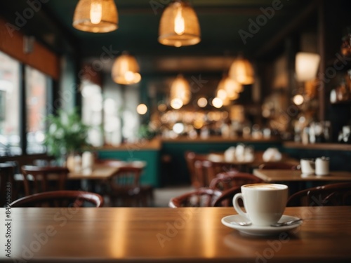 Blurred table background image of coffee shop