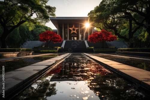Ho Chi Mausoleum in Hanoi, Vietnam, flanked by a lush garden., generative IA photo