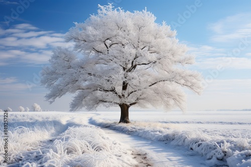 White field, snow -covered trees., generative IA © Rosenei
